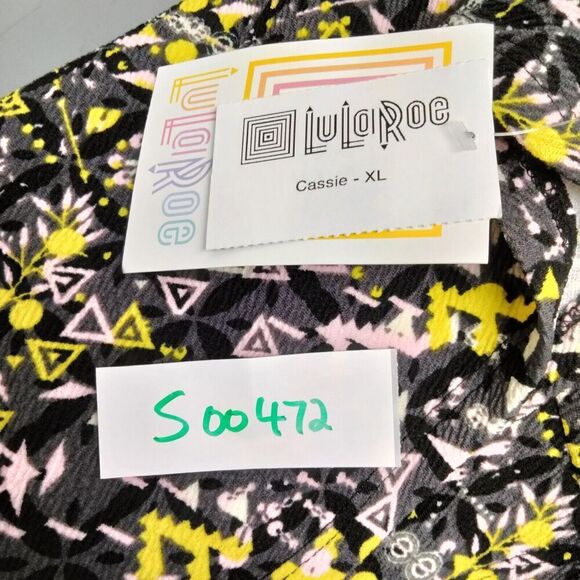 Lularoe NEW! Cassie Skirt Womens Size XL Black Gray Yellow Geometric Pull On - Picture 13 of 13